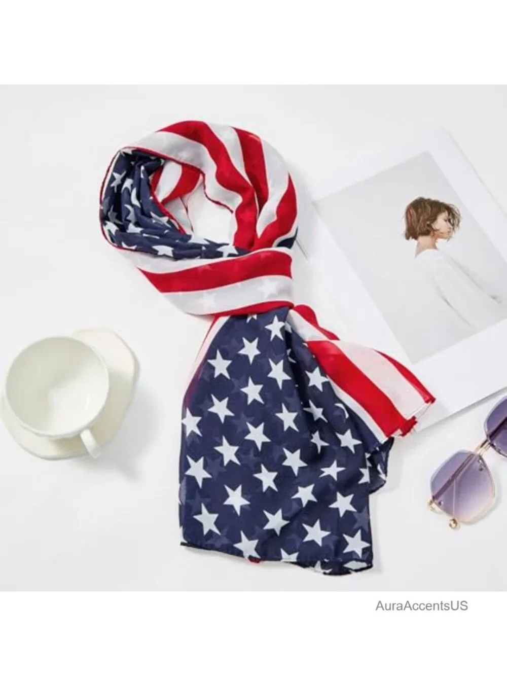 Oversized Lightweight Polyester Patriotic Flag Scarf, Breathable,